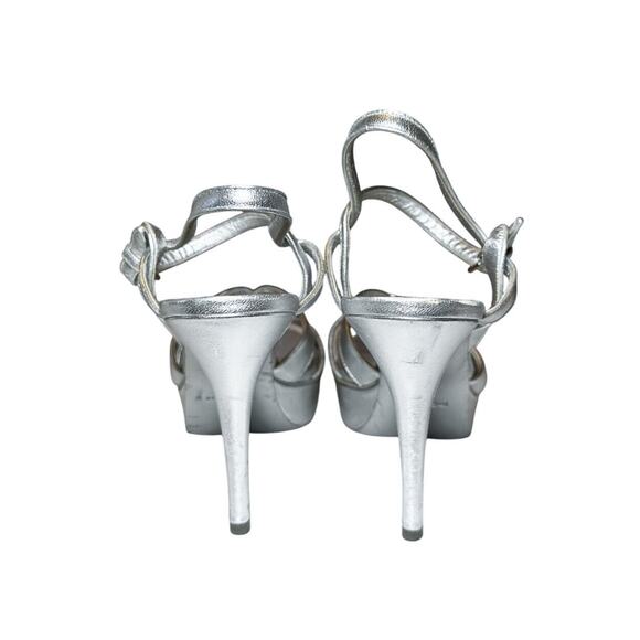 Saint Laurent Tribute Metallic Silver Platform Ankle Strap Heels Sandals 40 - Picture 5 of 8